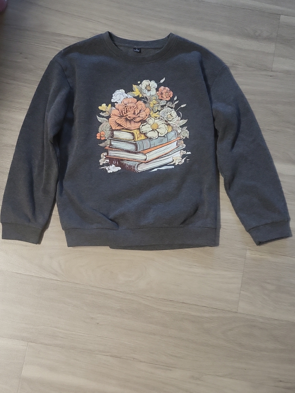 Women's Dark Gray Floral Bookstack Crewneck Sweatshirt